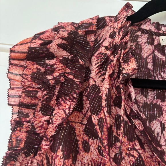 Ulla Johnson Dira Top Bordeaux Metallic Ruffle Size 6 Flutter Sleeve Tassel Tie - Picture 10 of 17